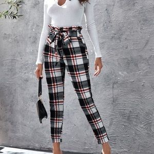 (NWOT) SHEIN Paperbag Waist Tie Front Plaid Pants!
